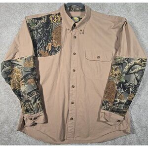 Cabela's Vtg Shooting Shirt Camouflage Canvas Shoulder Patch Brush Outback XL